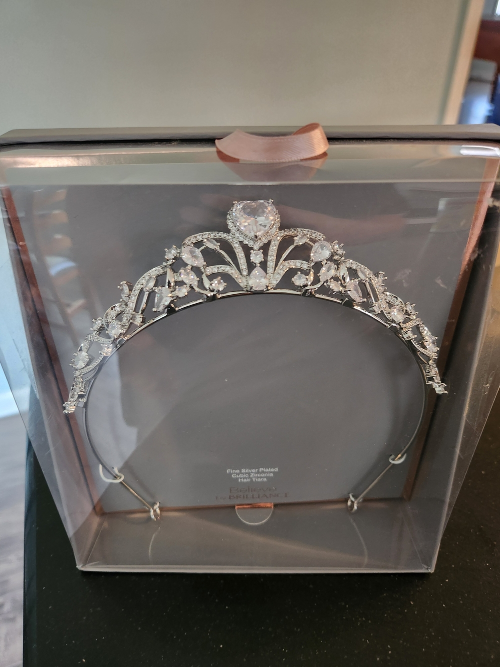 Silver Plated Heart Crystal Tiara Headband with Clear Rhinestones